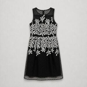 Adrianna Papell Bordered Embroidered Formal Black & White  Dress
